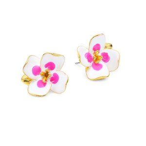 KENNETH JAY LANE, WHITE ENAMEL FLOWER STUD EARRING